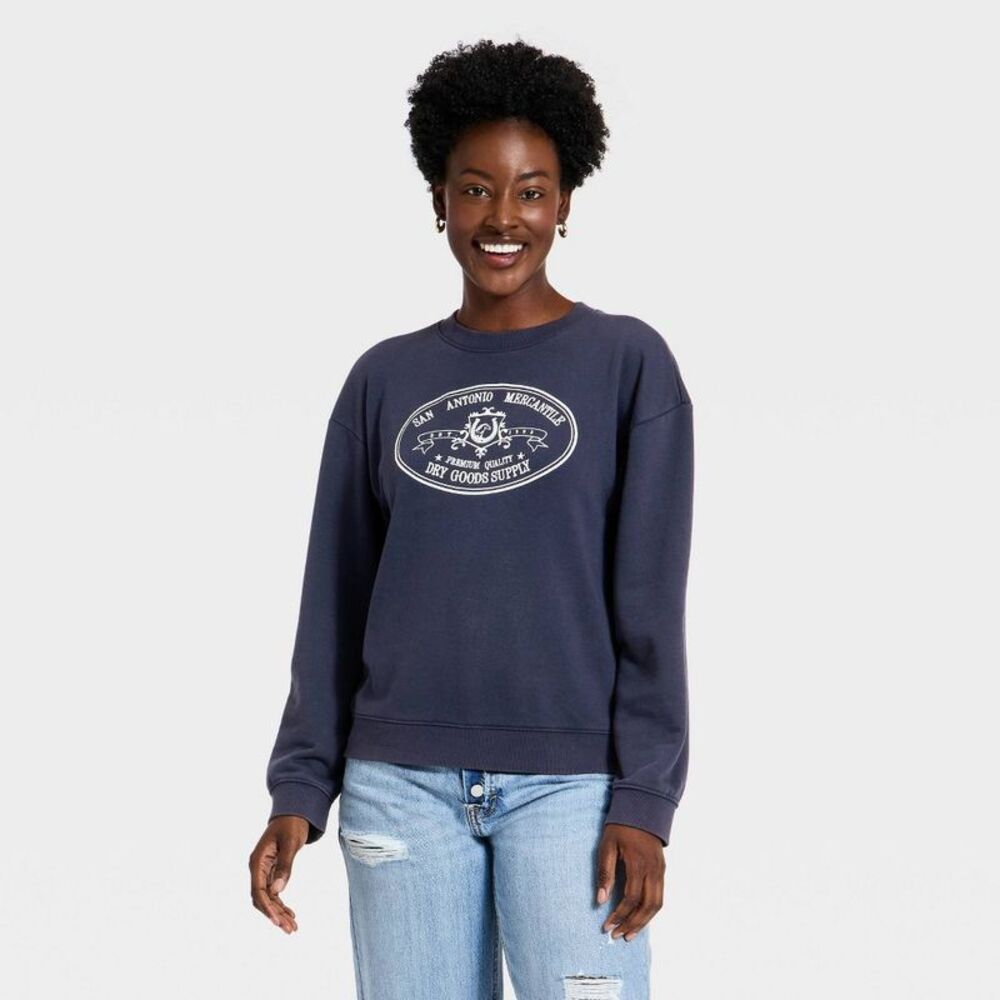 Women's Western Graphic Pullover Sweatshirt - Universal Thread Navy Blue S